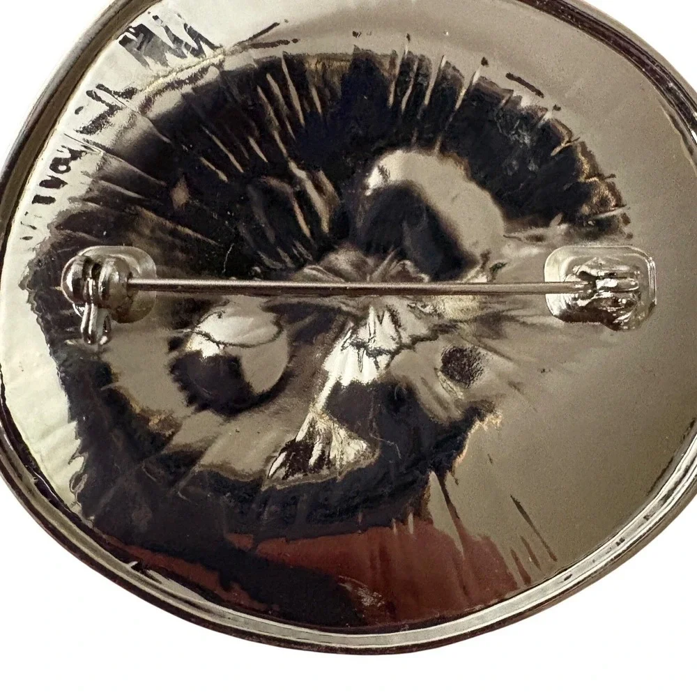 Modernist Abstract Silver Tone Molten Organic Circular Statement Brooch Pin